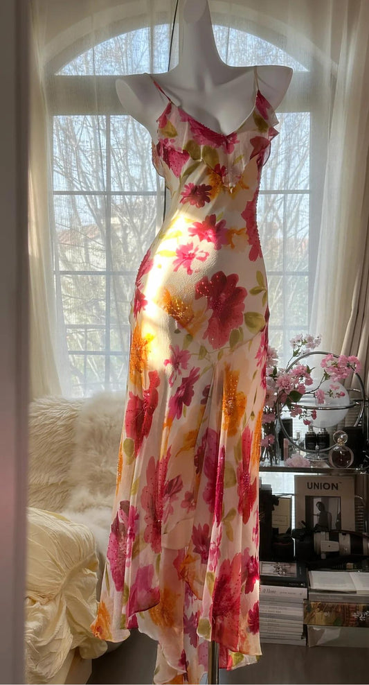 Stunning Spaghetti Straps Sheath Print Chiffon Prom Dresses Formal Evening Gowns ED02747