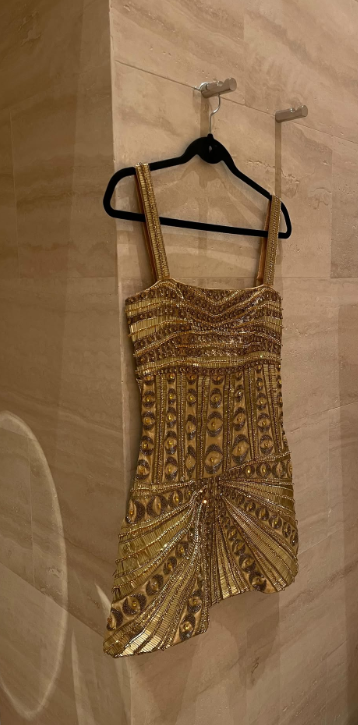 Gold Spaghetti Straps Bodycon Beaded Short Prom Dresses Homecoming Dresses HZ1024