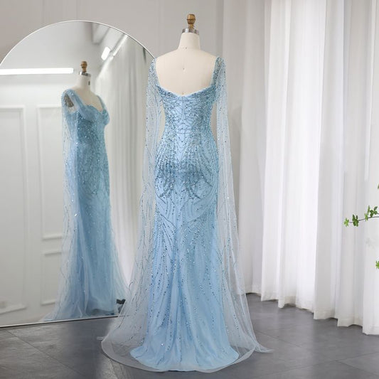 Blue Sweetheart Mermaid Tulle Beading Long Prom Dresses Formal Evening Gowns HZ1024