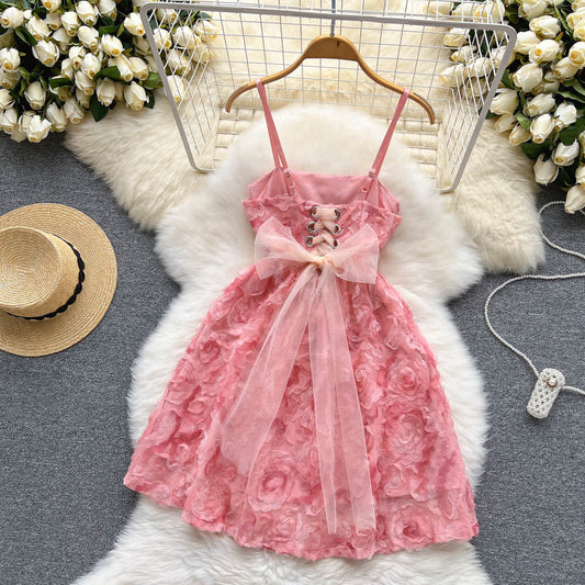 Sweetheart Pink Spaghetti Straps A-Line Printed Chiffon Short Stunning Party Dress ED02920