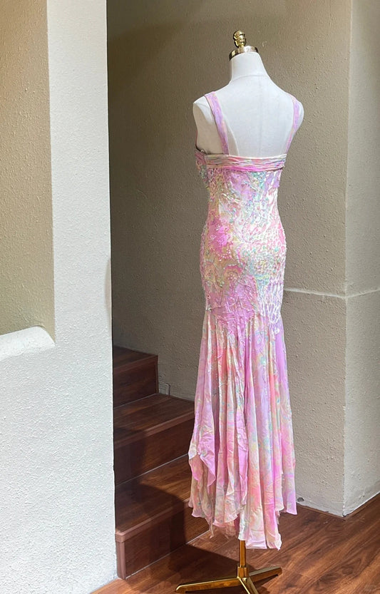 Fairytale Colorful Sweetheart Neck Mermaid Printed Chiffon Long Prom Dresses Vintage Gorgeous Evening Gowns ED03029