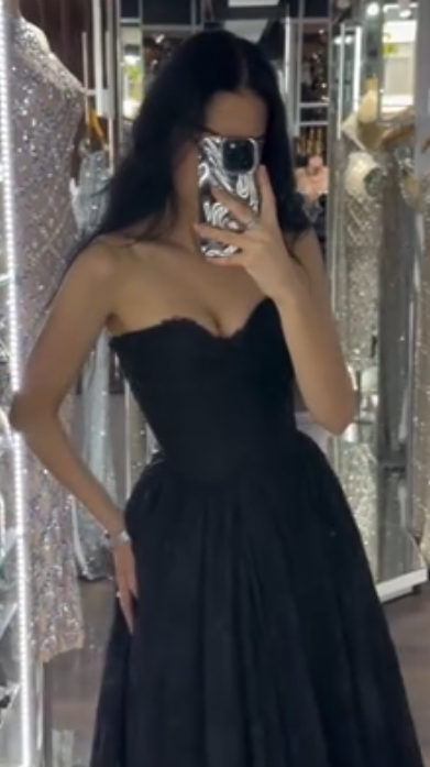 Black Strapless A-Line Tulle Long Prom Dresses Formal Evening Gowns HZ1024