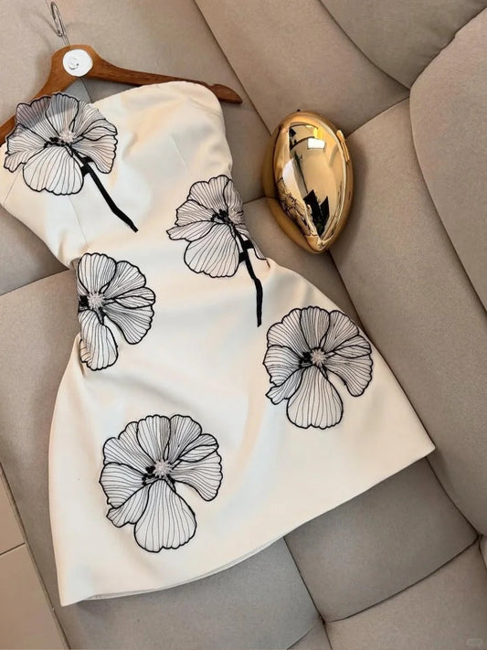 White Strapless Birthday Dresses Sheath Satin White Short Formal Dresses Fashion Party Dresses HZ1024