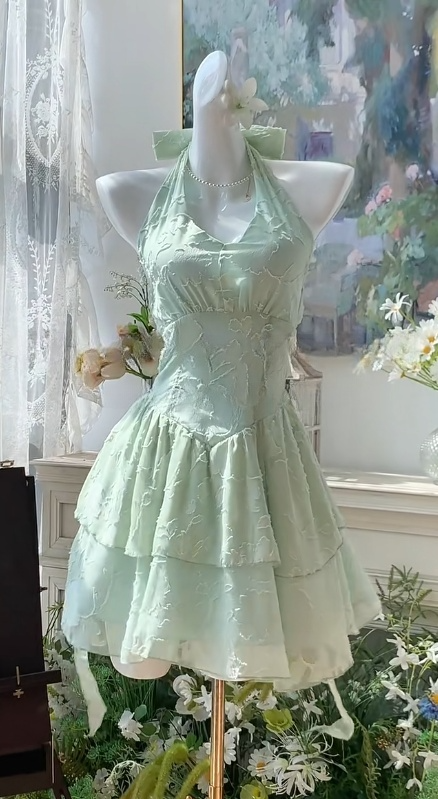 Green Halter A-Line Short Party Dress for Birthday & Cocktail Party HZ1024