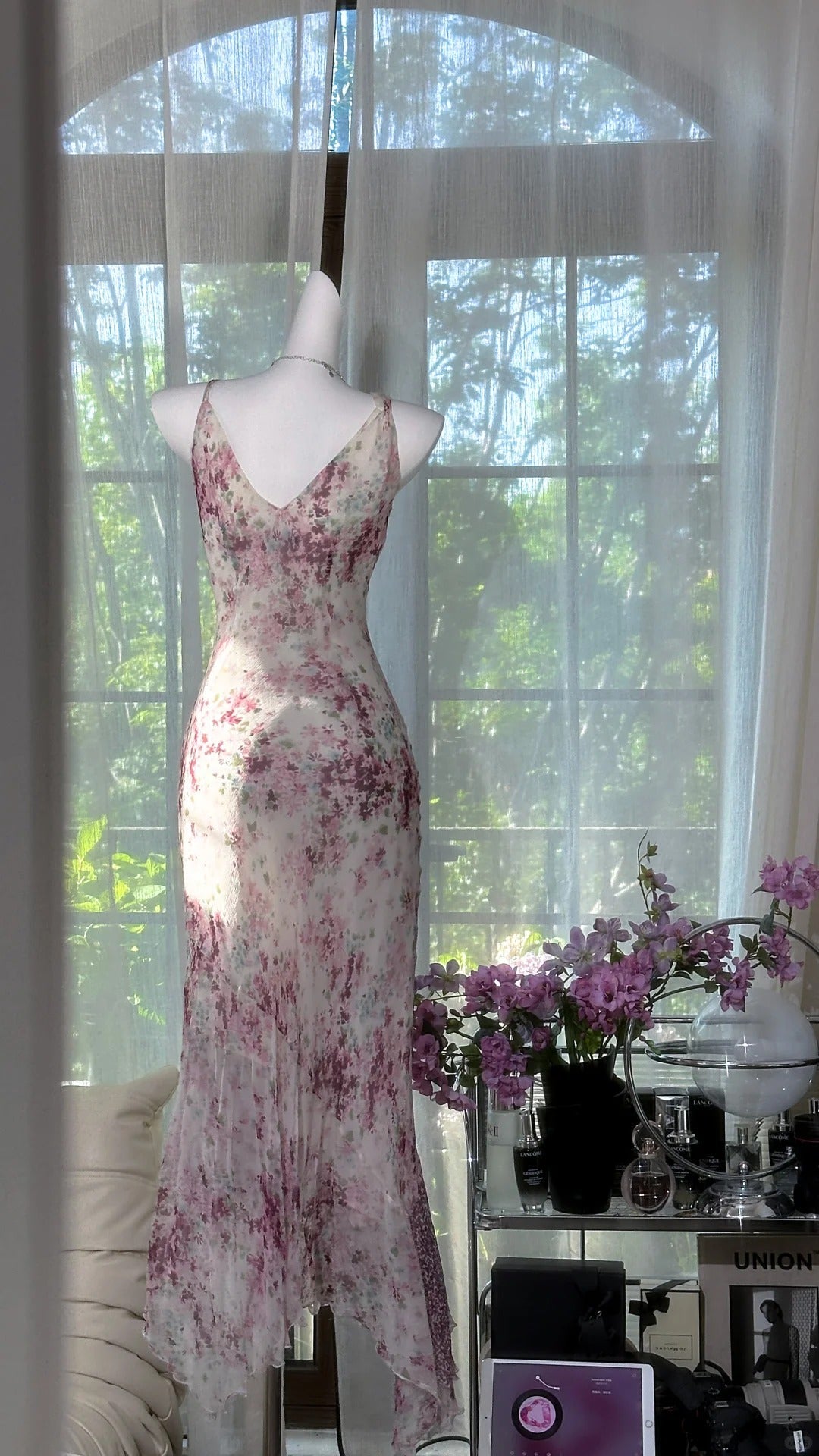 Glamour V-neck Sheath Printed Chiffon Long Prom Dresses Retro Evening Gowns ED03172