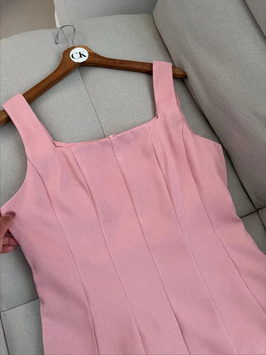 Pink Square Neck A-Line Short Birthday Dress Outdoor Party Outfit HZ1024