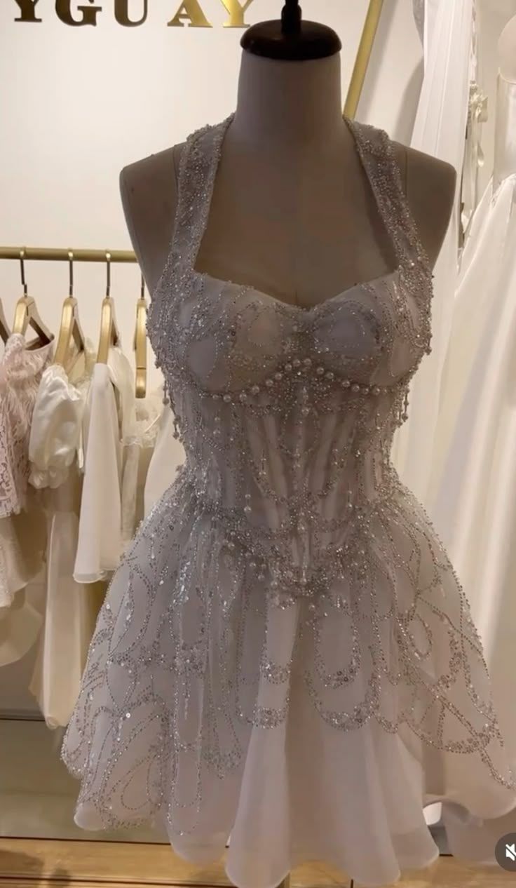 White Halter A-Line Beaded Sequin Short Party Dress,Tulle Homecoming Dresses HZ1024
