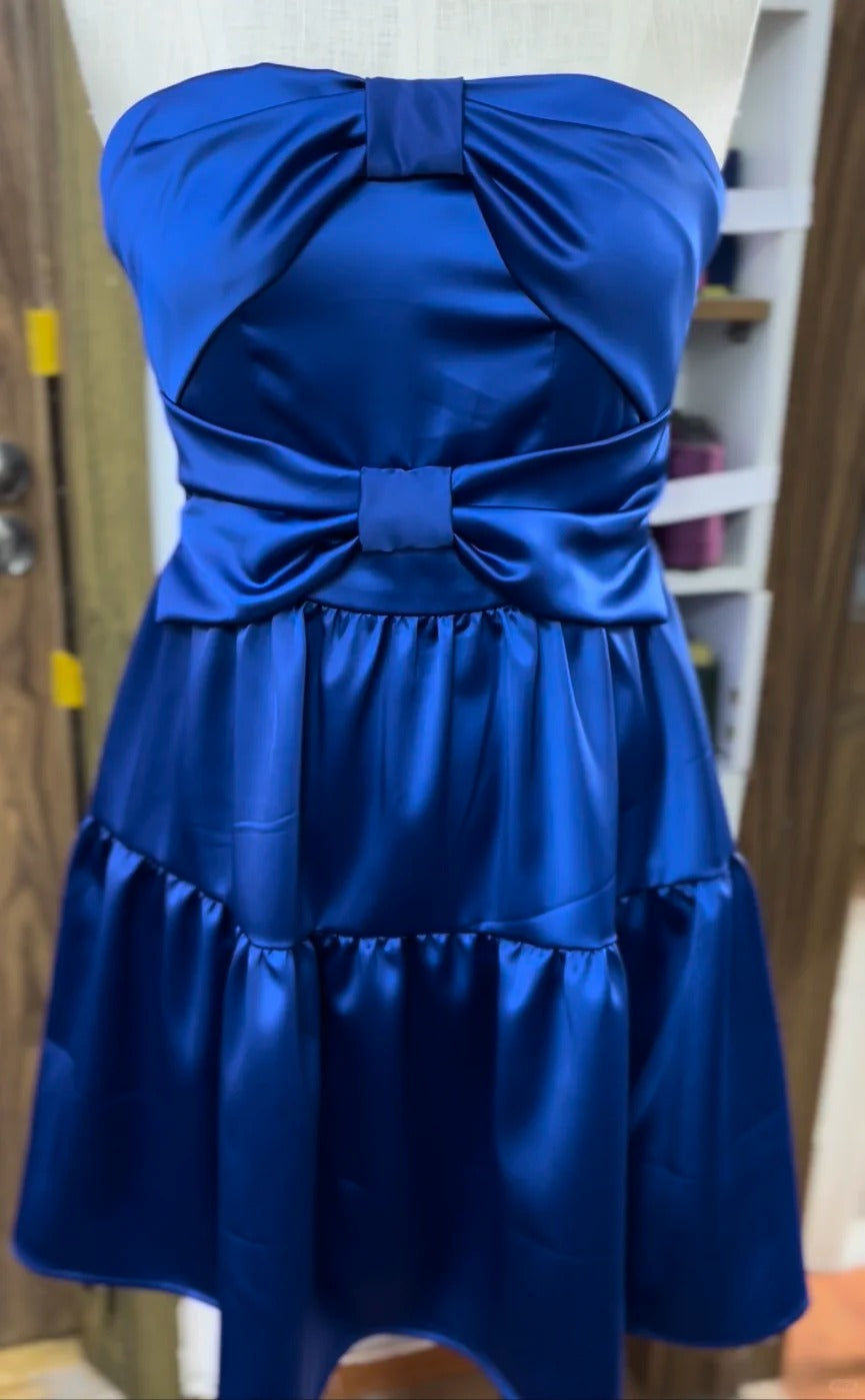Glam Navy Blue Strapless A-Line Satin Short Evening Dress Sweet Homecoming Dress ED03267