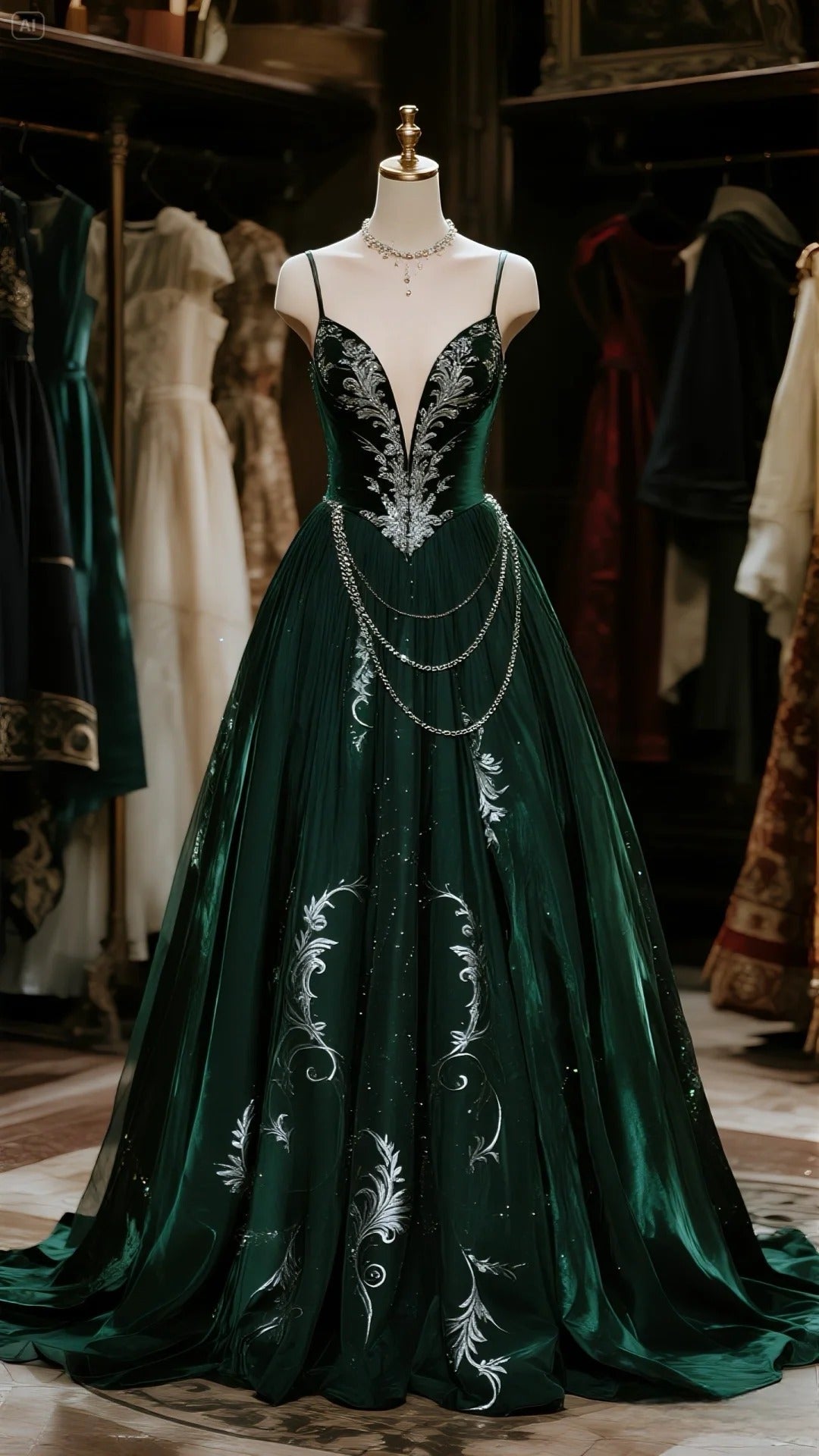 Dark Green V-Neck A-Line Satin Long Prom Dresses Graduation Prom Outfits HZ1024