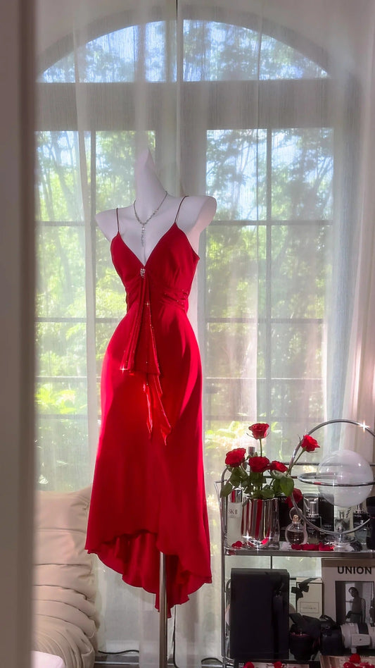 Glamour Red V-neck Sheath Chiffon Short Party Dress, Retro Prom Dresses ED03338