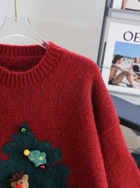 atmosphere red round neck knitted sweater HZ1024