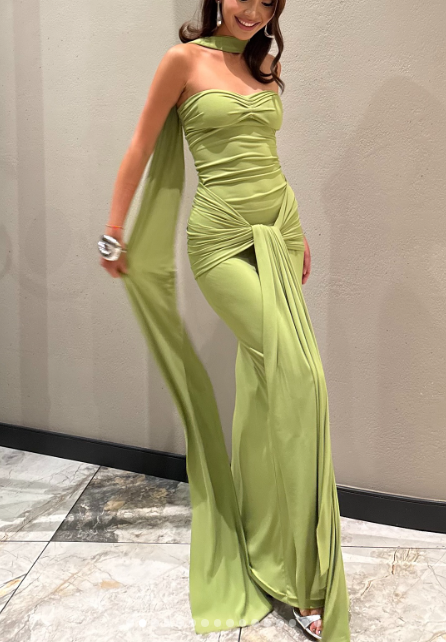 Green Sweetheart Sheath Party Dress Chiffon 18th Birthday Outfit Pretty Graduation Dress HZ1024