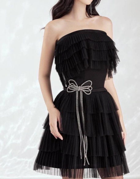 Black Strapless A-Line Short Birthday Party Dress Layered Tulle Homecoming Dress Elegant Graduation Dress HZ1024
