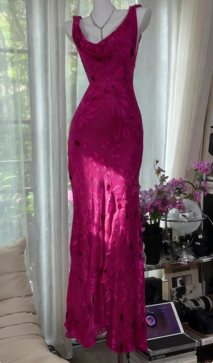 Glam Vintage Sheath Prom Dresses Chiffon Floral Purple Long Formal Dresses Beaded Wedding Guest Dresses ED03618