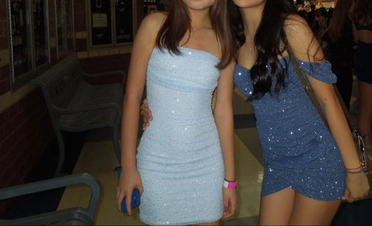 Blue Strapless Sheath Short Homecoming Dress Fashion Sparkly Party Dress Satin 18th Birthday Outfit HZ1024