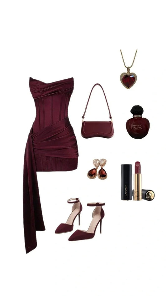 Burgundy Strapless Sheath Short Homecoming Outfit Elegant Satin Birthday Dress Middle School Hoco Dresses HZ1024