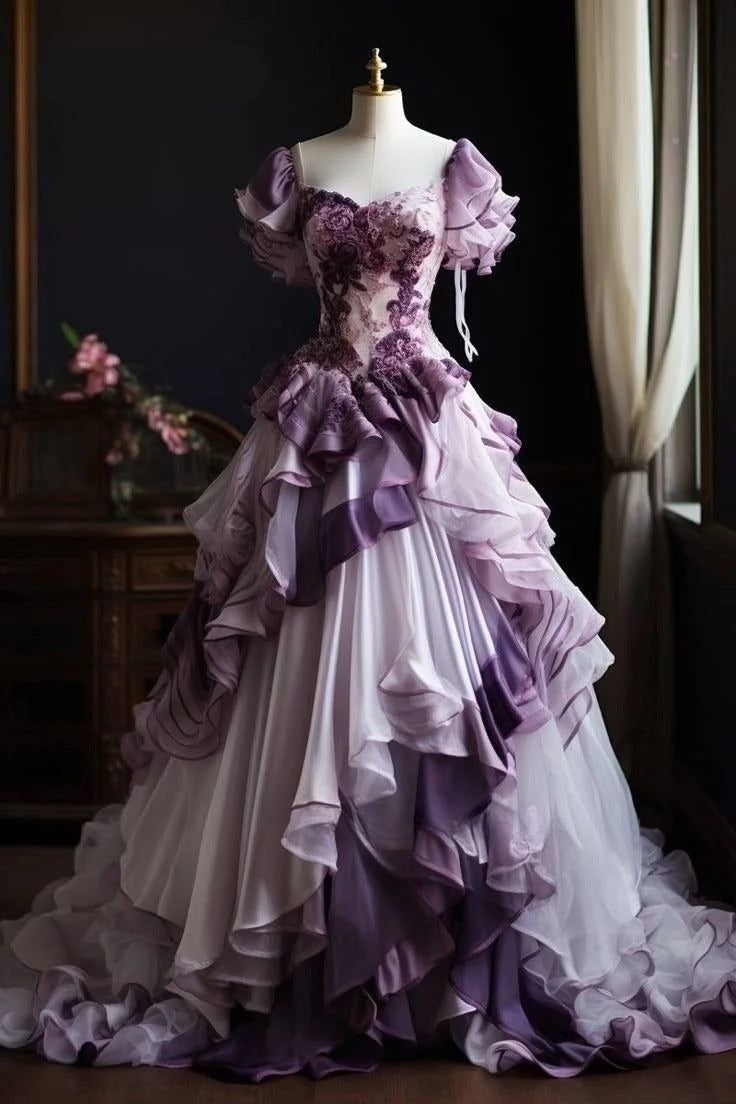Gorgeous Purple Ball Gown Tulle Formal Dress Elegant V-neck Quinceanera Dress Long Prom Dresses ED03695