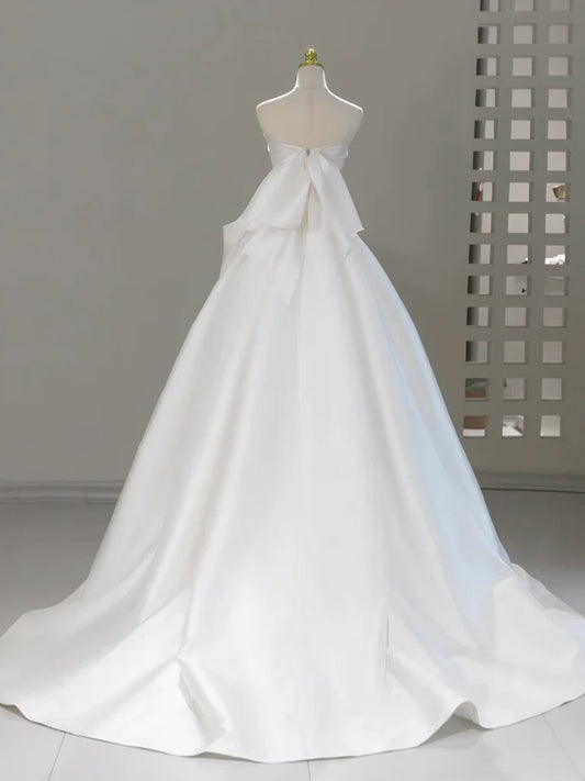 A-Line Sweetheart Neck Satin White Long Prom Dress ED037