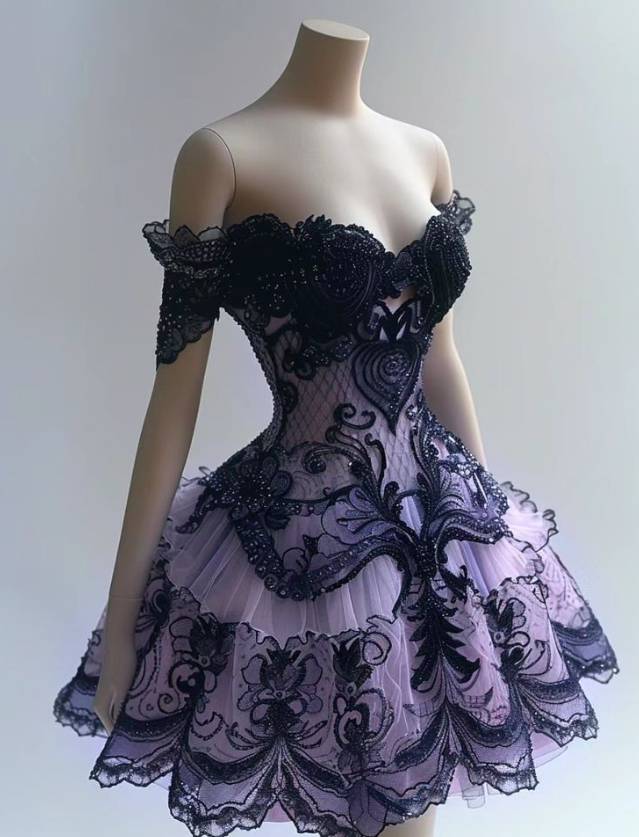 Ball Gown Sweetheart Neck Birthday Dress Lace Applique Party Dress Tulle Purple Short Homecoming Dress HZ1024