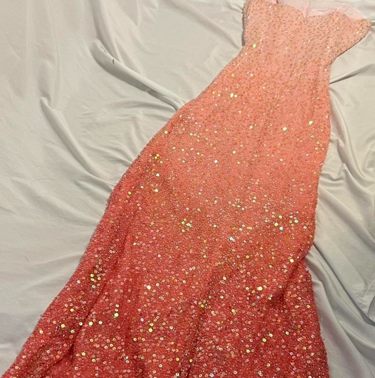 Gradient Orange Vintage Sheath Strapless Evening Gown Gorgeous Sequin Chiffon Formal Dress Long Birthday Prom Dress ED03795