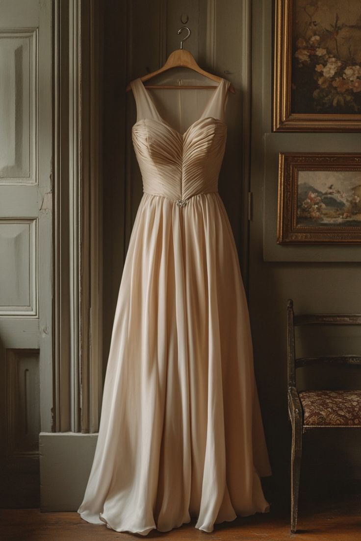 Sheath Sheer Straps Long Evening Gown Light Champagne Chiffon Formal Dress Bridesmaid Dress HZ1024