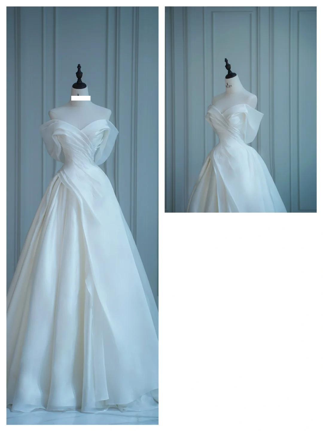 Elegant Off-the-Shoulder Ball Gown Chiffon Bridal Dress Modest Wedding Dress ED03809