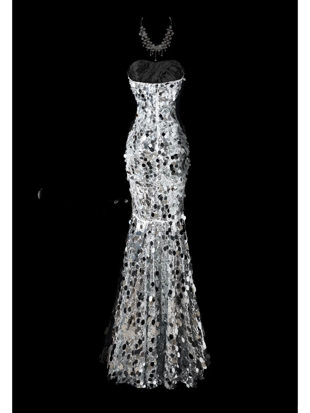 Mermaid Sweetheart Neck Evening Dress Modest Silver Sequined Formal Dress Long Prom Dress HZ1024