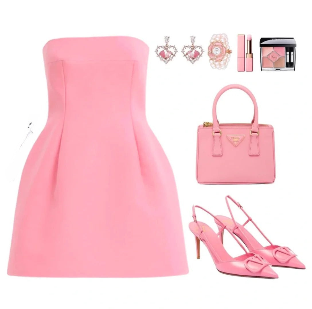Fairytale Pink Ball Gown Strapless Party Dress Homecoming Dress Sweet 16th Birthday Outfit Short Graduation Dress ED03885