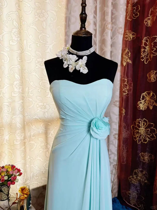 Elegant Tiffany Blue Sheath Long Prom Dress Chiffon Vintage Evening Gown Sweetheart Formal Dress ED03902