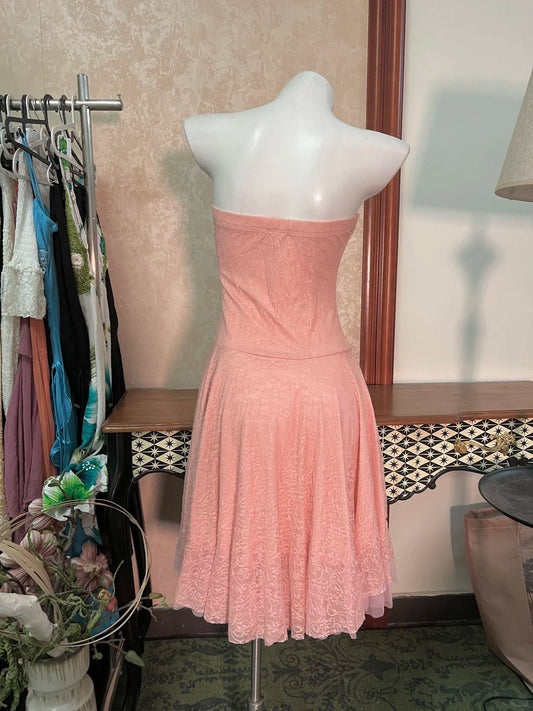 Vintage Strapless Sheath Short Hoco Dresses Peach Tulle Lace Birthday Dress Cute Party Formal Dress ED03908
