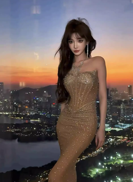 Elegant Mermaid Strapless Long Prom Dress Beaded Chiffon Champagne Evening Gown ED03950
