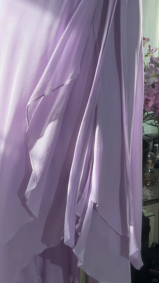 Vintage Purple Sheath V-neck Chiffon Prom Dress Formal Evening Dress ED03955