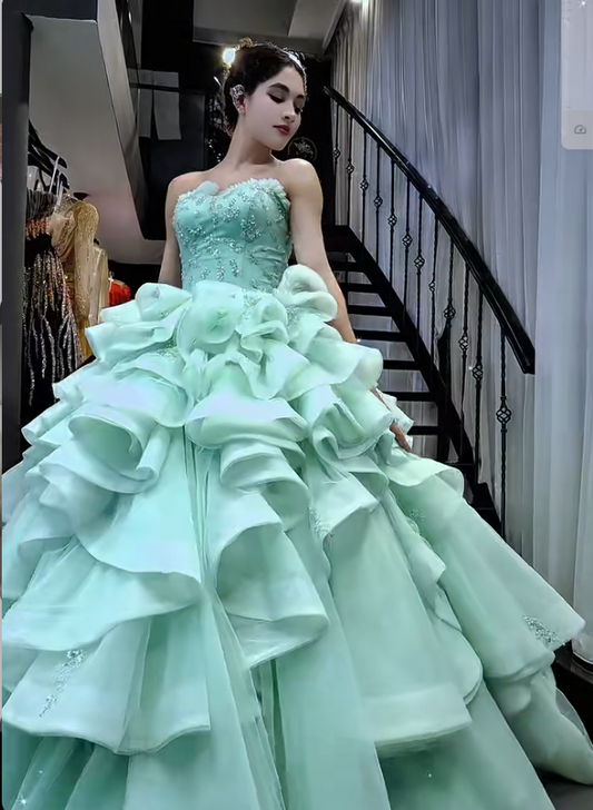Fairy Ball Gown Sweetheart Neck Tulle Tiffany Blue Quinceanera Dress Sweet 16 Dress ED03987