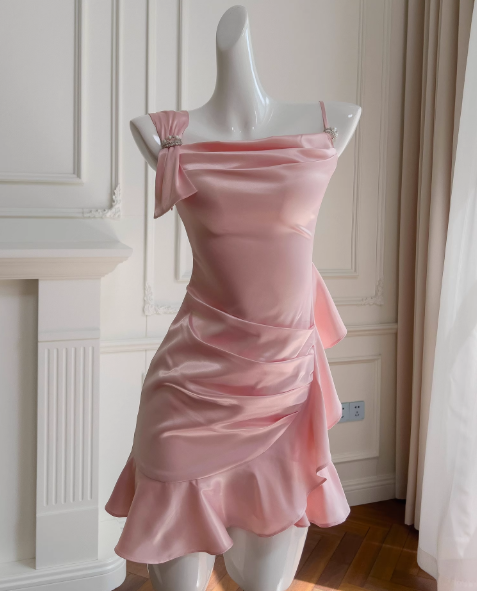 Cute Pink Sheath Satin Short Homecoming Dresses Birthday Party Dress ED03991