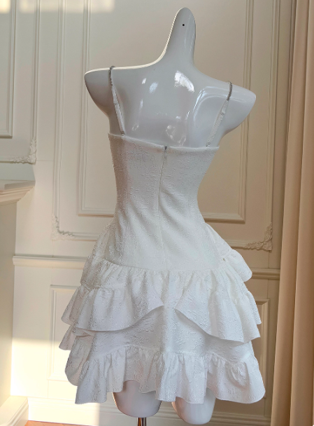 Cute White A-Line Spaghetti Strap Short Homecoming Dresses Birthday Party Dress ED03992