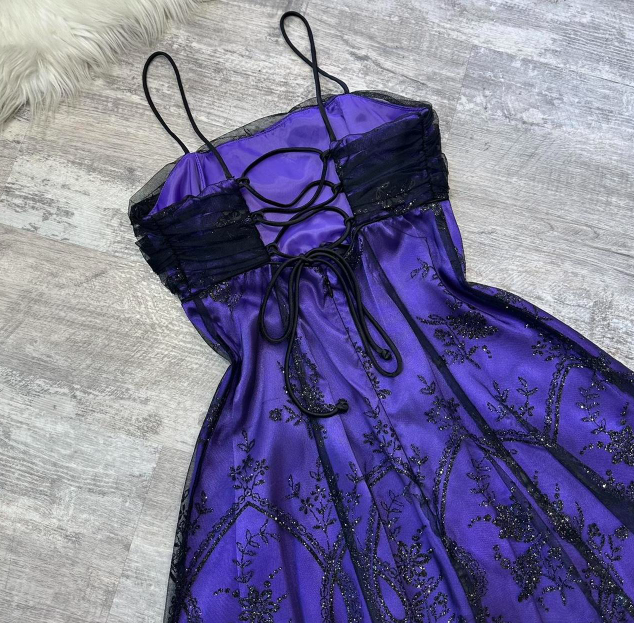 A-Line Spaghetti Strap Tulle Short Prom Dress Purple Satin Homecoming Dresses HZ1024