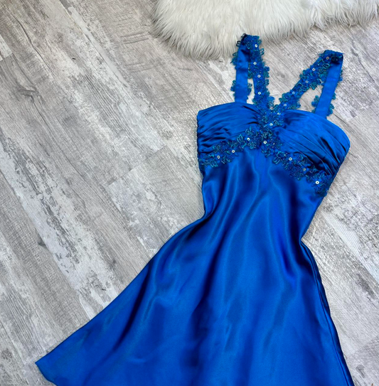 Vintage A-Line Short Prom Dresses Halter Neck Satin Homecoming Dresses Royal Blue Birthday Dresses ED04008
