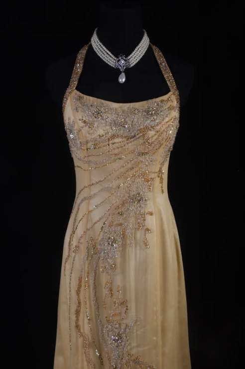 Vintage Halter Sheath Chiffon Beaded Long Prom Dress, Backless Formal Evening Dresses ED04018