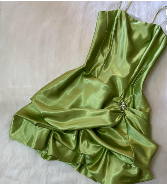 Spaghetti Strap Ball Gown Satin Homecoming Dresses, Green Fairy Short Prom Dresses HZ1024