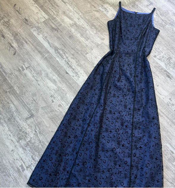 Sheath Chiffon Beaded Formal Evening Dress, Bateau Navy Blue Long Prom Dresses HZ1024