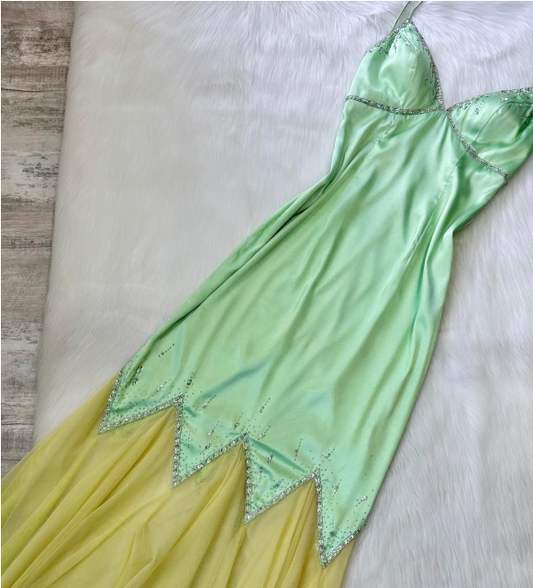 Fairy Green Mermaid Satin Birthday Dress Spaghetti Strap Party Outfit ED04067