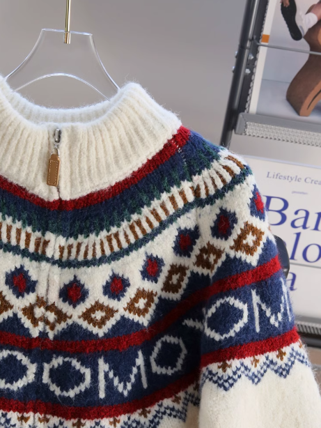 Fair Isle Turtleneck Thickened Vintage Preppy Zipper long sleeves Cardigan ED0409