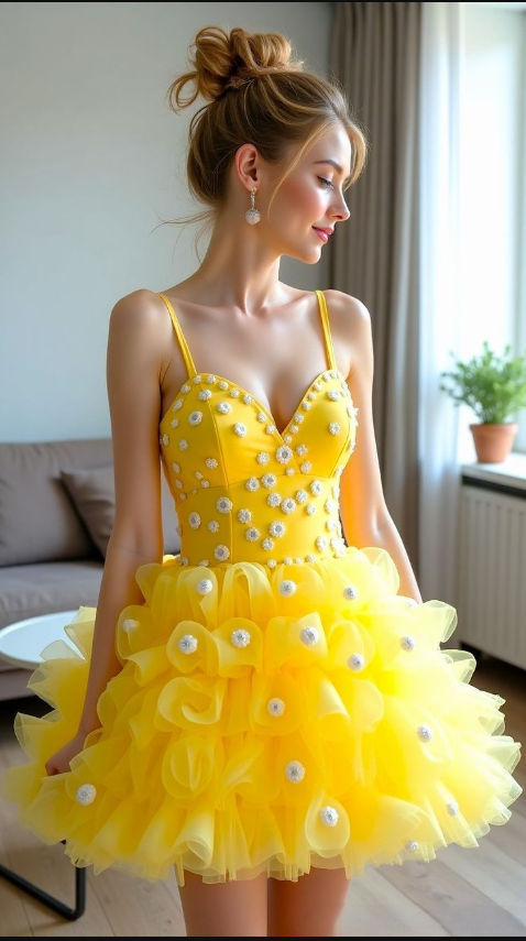 Sweet Spaghetti Strap Ball Gown Tulle Short Prom Dress Yellow Homecoming Dress ED04132