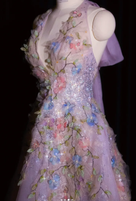 V-neck A-Line Tulle Applique Long Prom Dresses, Light Purple Formal Evening Dresses HZ1024