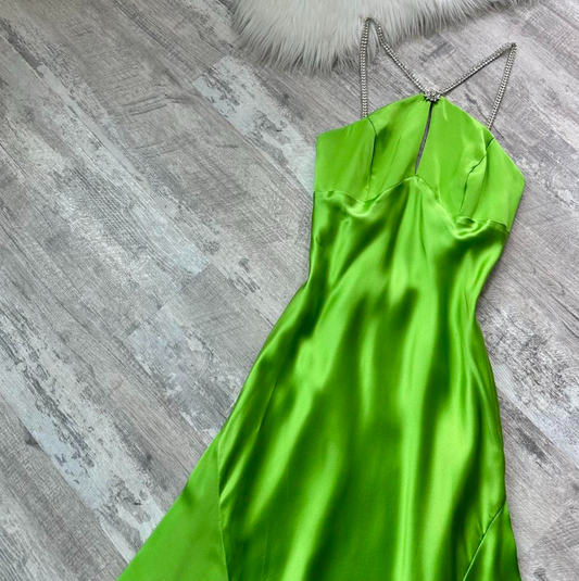 Elegant Halter Sheath Satin Long Prom Dresses , Backless Green Formal Evening Dresses ED04223