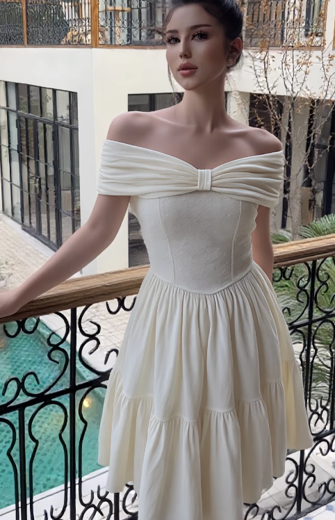 Cute Off-the-shoulder A-Line Short Prom Dresses, Apricot Homecoming Dresses, Sweet Birthday Dresses ED04280