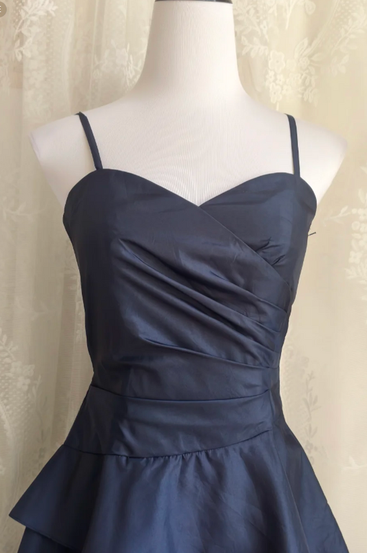Spaghetti Straps A-line Satin Short Prom Dresses,Navy Blue Homecoming Dresses 18th Birthday Dresses HZ1024