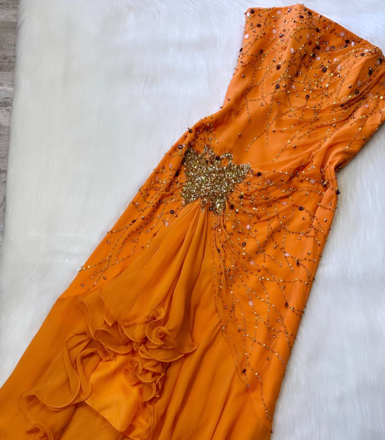 Strapless Sheath Chiffon Beaded Short Prom Dresses,Orange Homecoming Dressess HZ1024