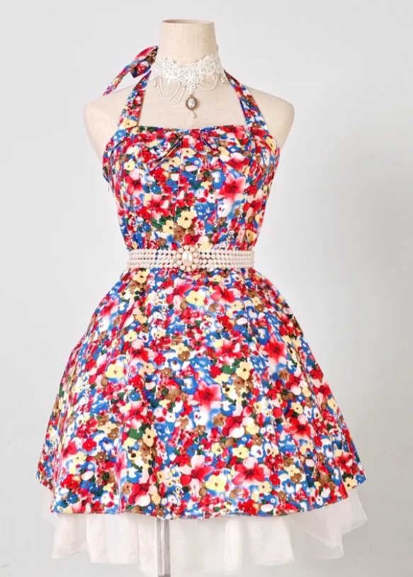 Halter A-line Homecoming Dress Floral Birthday Dresses HZ1024