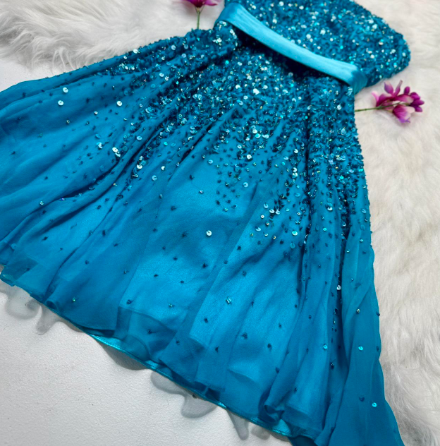 Strapless Sheath Beaded Chiffon Short Prom Dresses, Blue Homecoming Dresses HZ1024